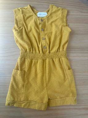 Mabel + Honey Girls' Yellow Sleeveless Romper with Elastic Waist
